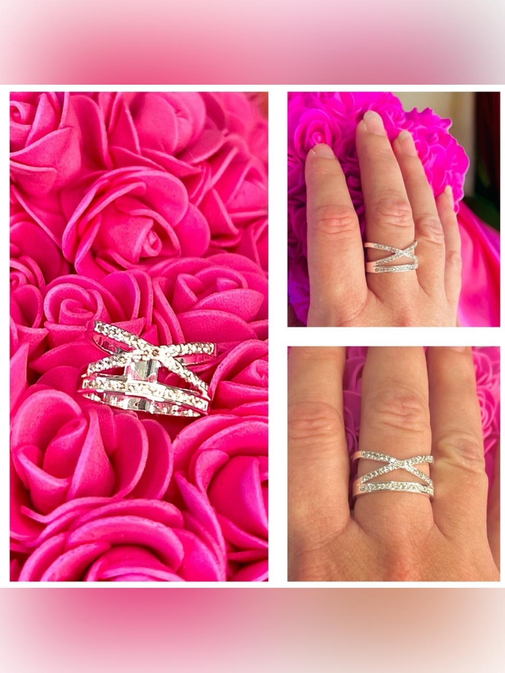 NIB✨Silver Tone Crystals Criss-Cross Ring